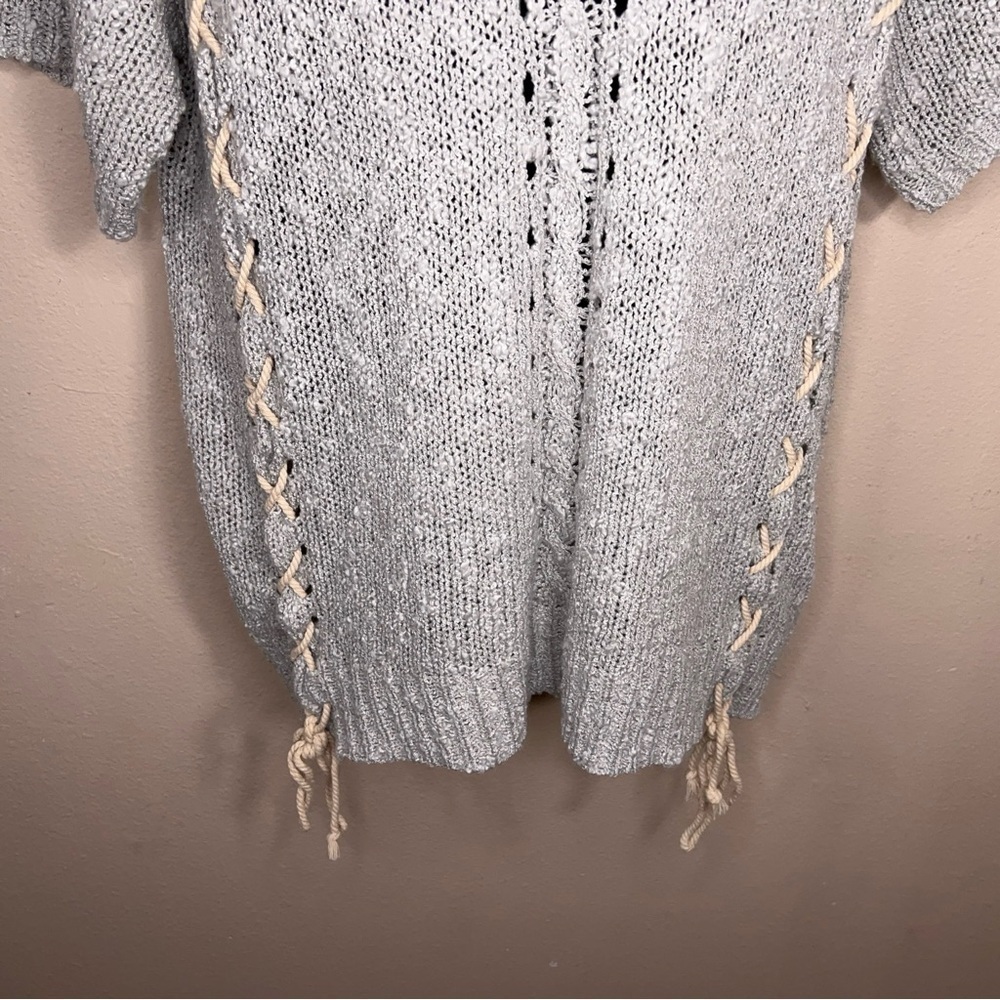Small Easel Pastel Light Blue Knit Top Short Sleeve Strappy Accent Boho Bohemian - Picture 11 of 13
